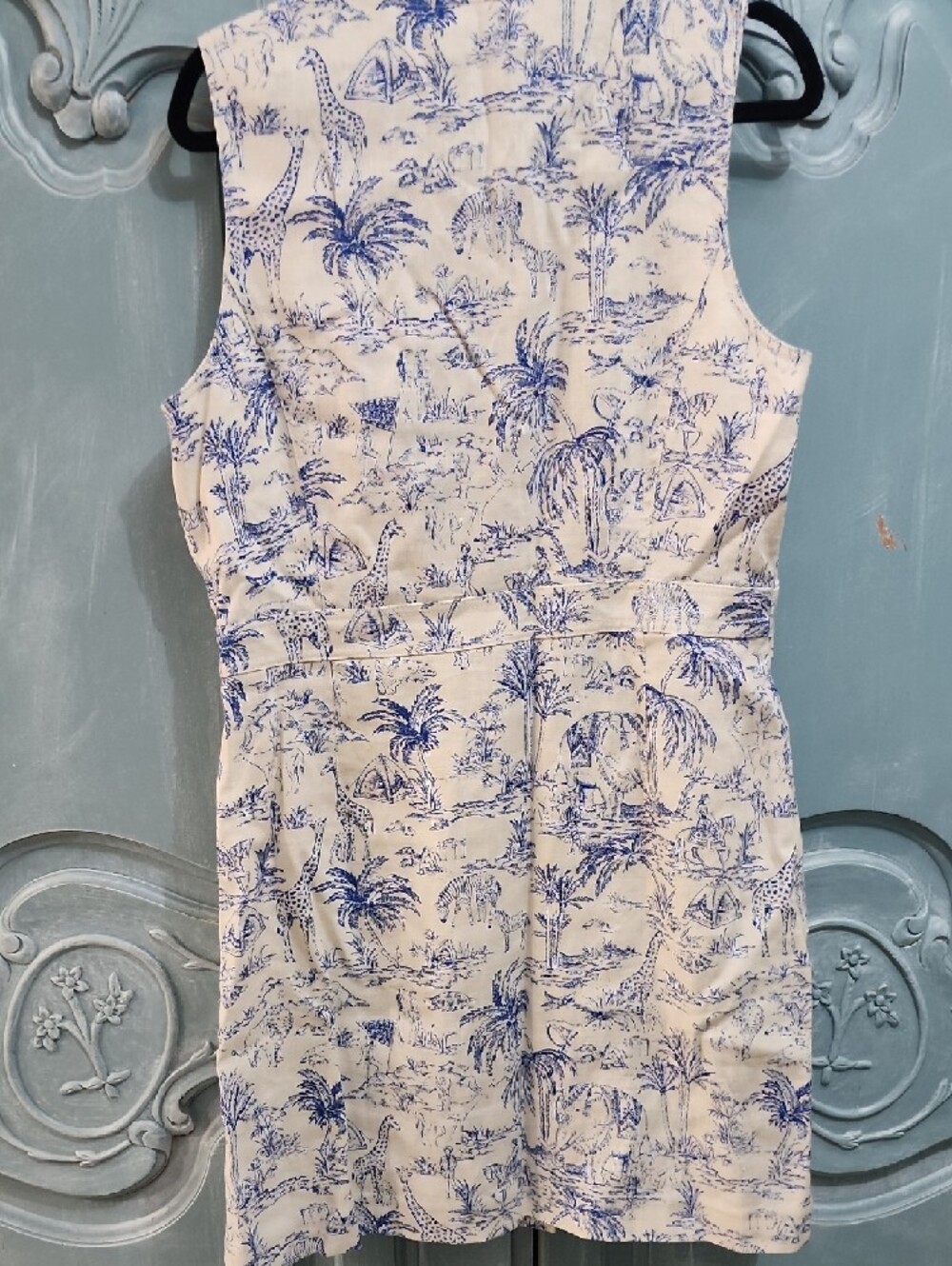 Tory Burch Cream and Blue Toile Sleeveless Button Front Dress - Picture 7 of 11